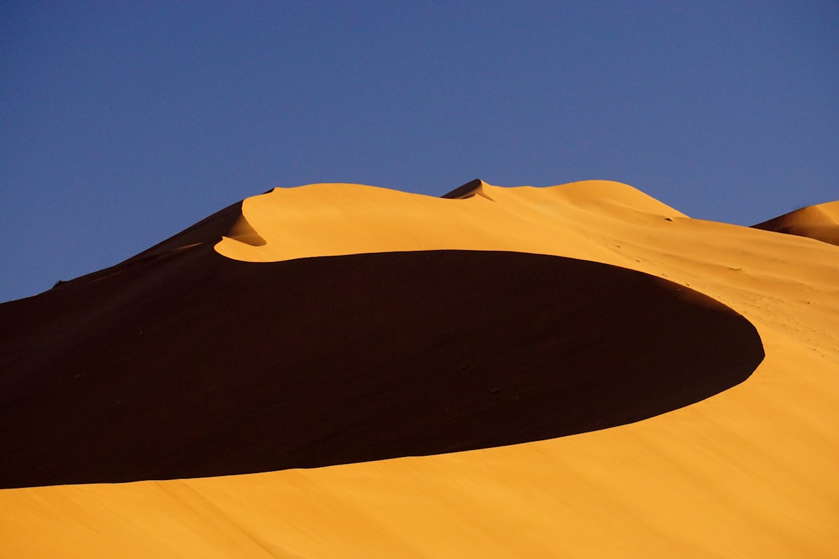 Early morning shadows across the dunes of the Namib Sand Sea, Namibia