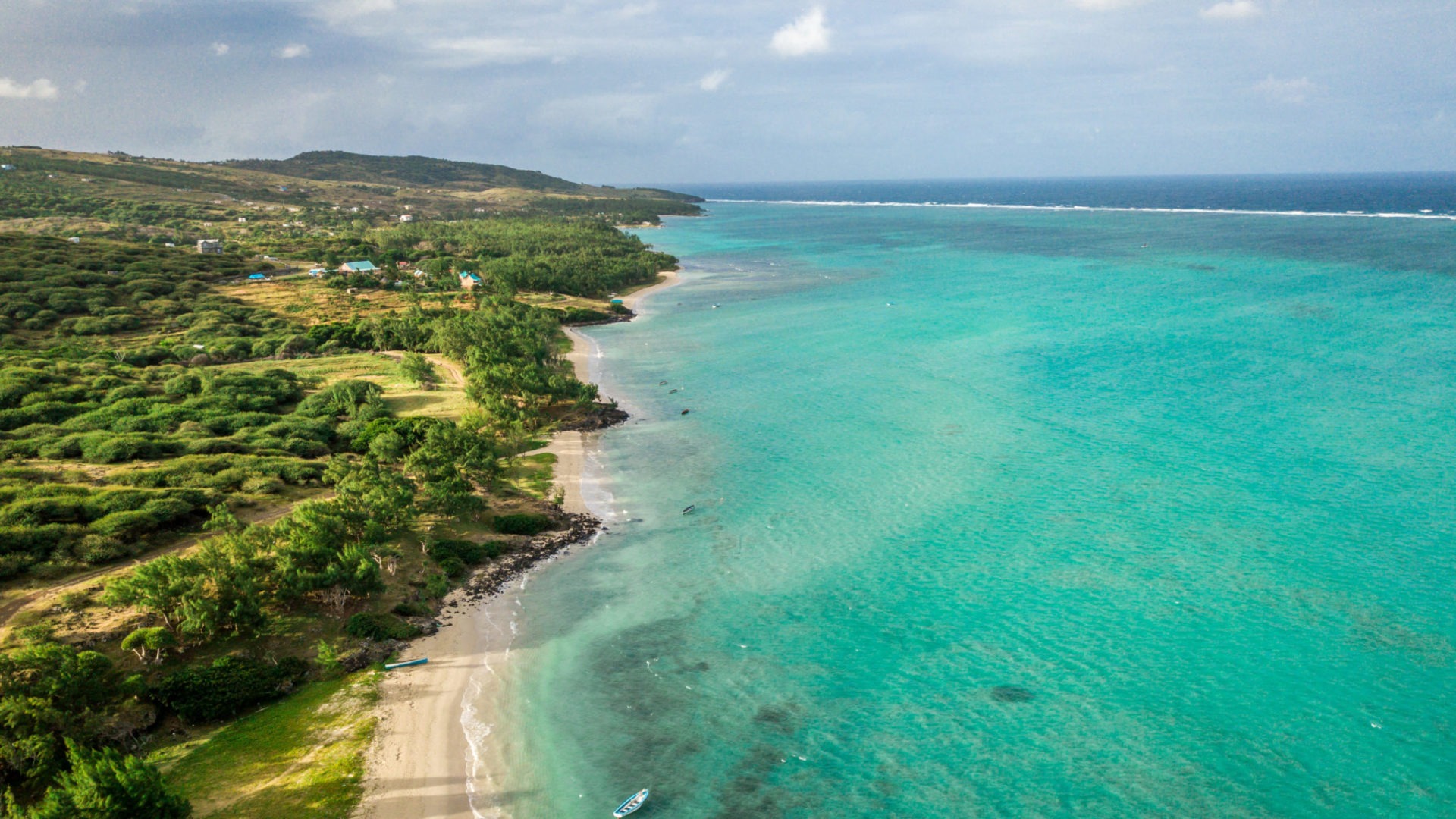 Remote beach and turquoise lagoon on Rodrigues Island, Mauritius
